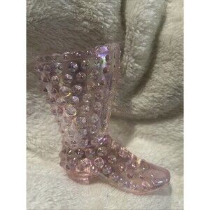 Vintage Fenton Art Glass Chiffon Pink Iridescent Hobnail Boot Shoe